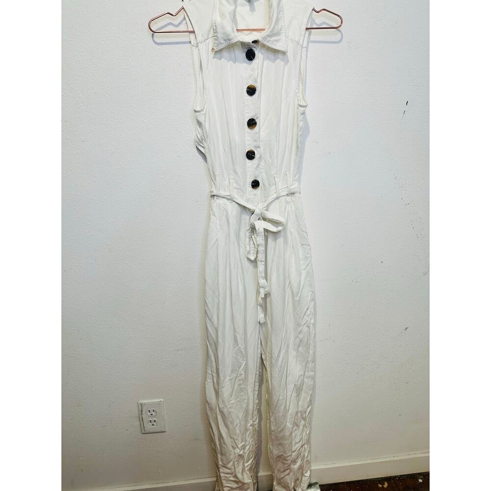 REISS Women's White Collared Front Button Belted Wide Leg Jumpsuit Size US 2 - Picture 3 of 14